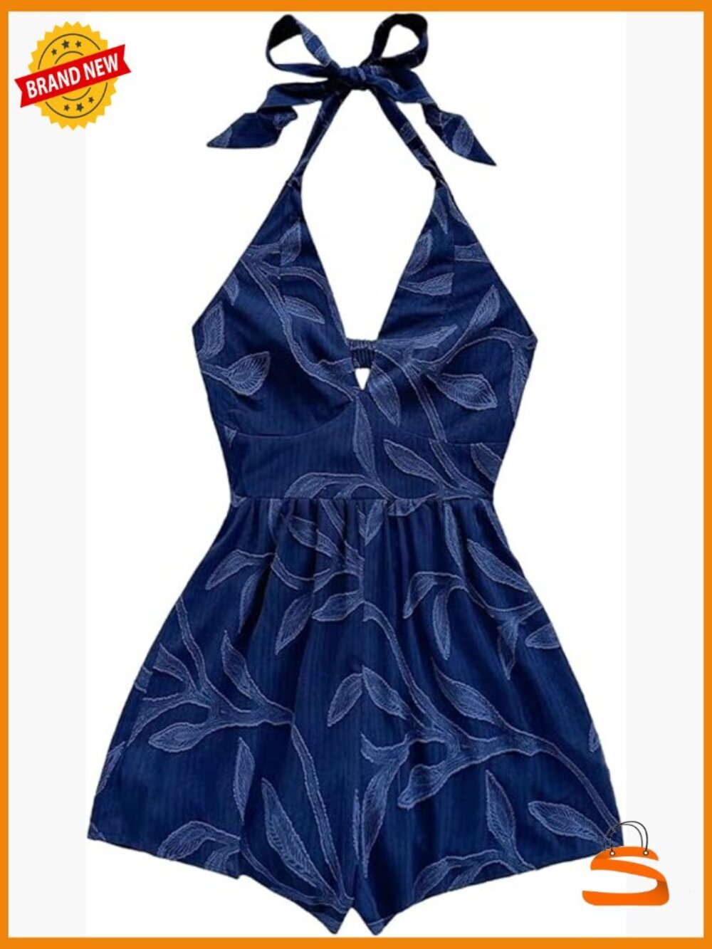 Summer Halter Romper Backless Sleeveless Boho Jumpsuit Medium